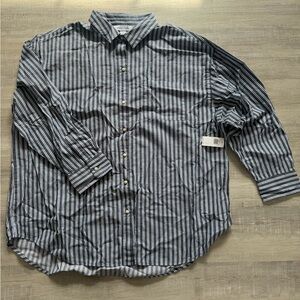Old Navy Women's Blue and White Striped Button Down Shirt